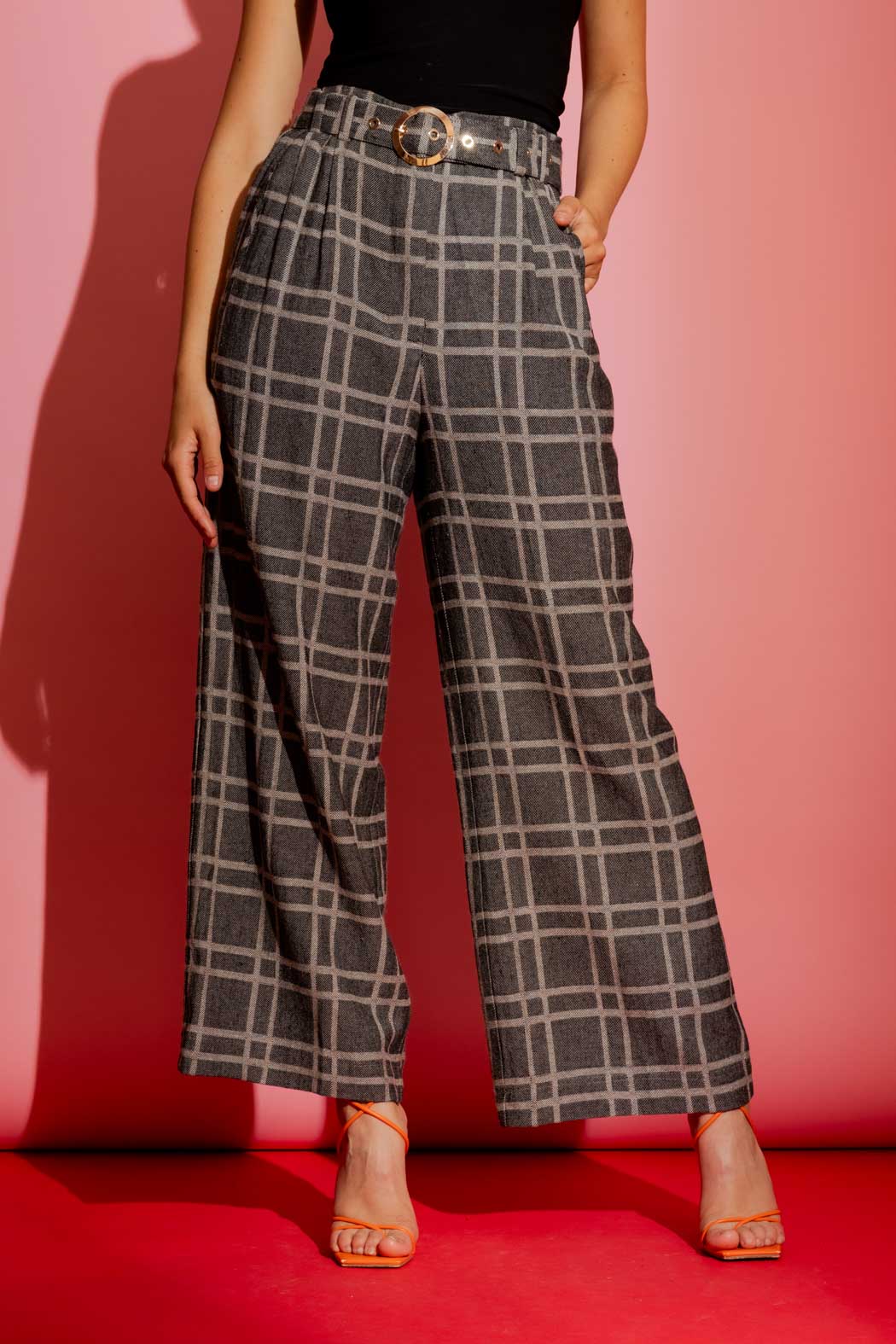 Black Check Linen Crop Cleo Pant