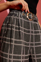 Black Check Linen Crop Cleo Pant