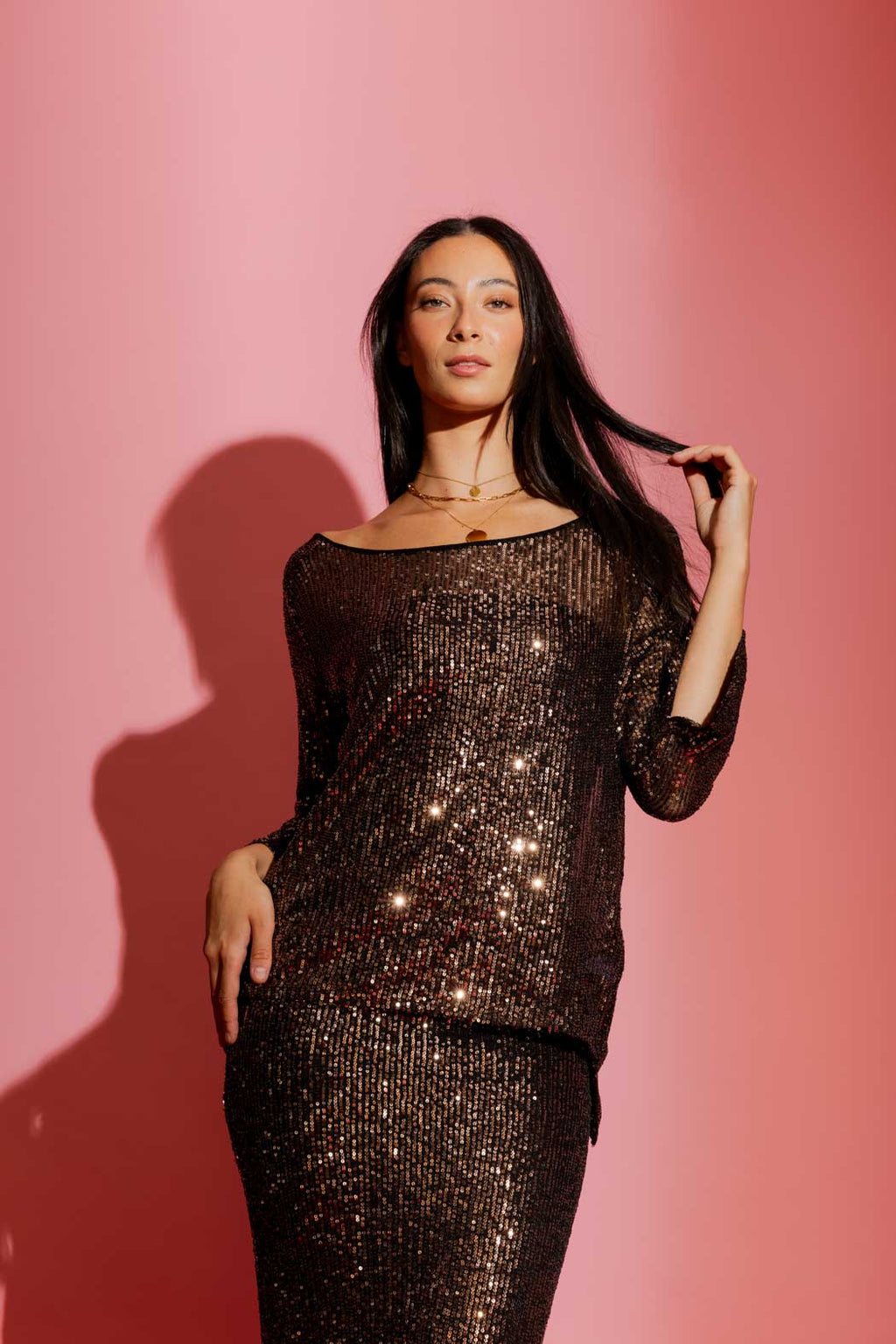 Copper Sequin Raglan Top