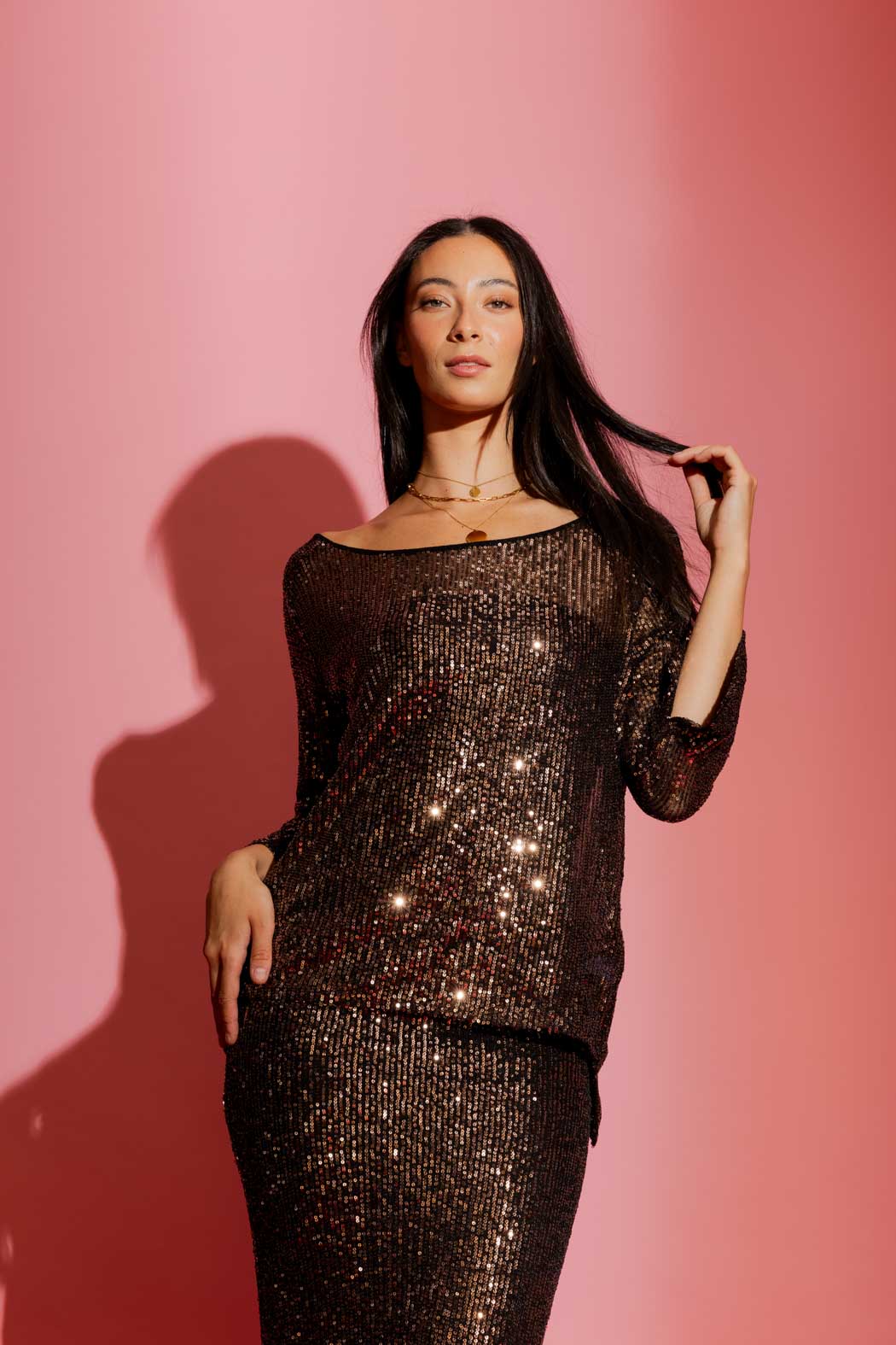 Copper Sequin Raglan Top