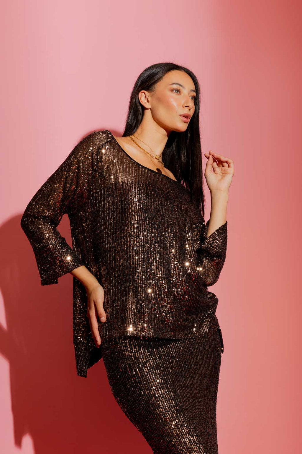 Copper Sequin Raglan Top