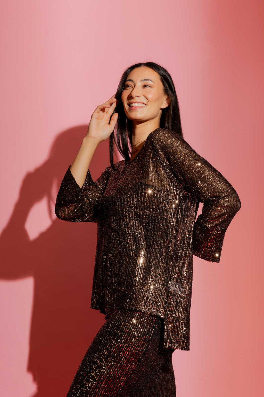 Copper Sequin Raglan Top