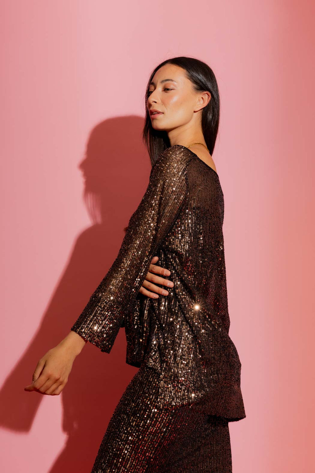 Copper Sequin Raglan Top