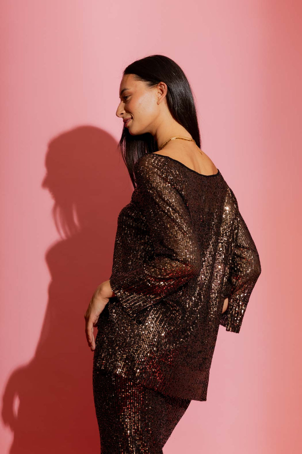 Copper Sequin Raglan Top