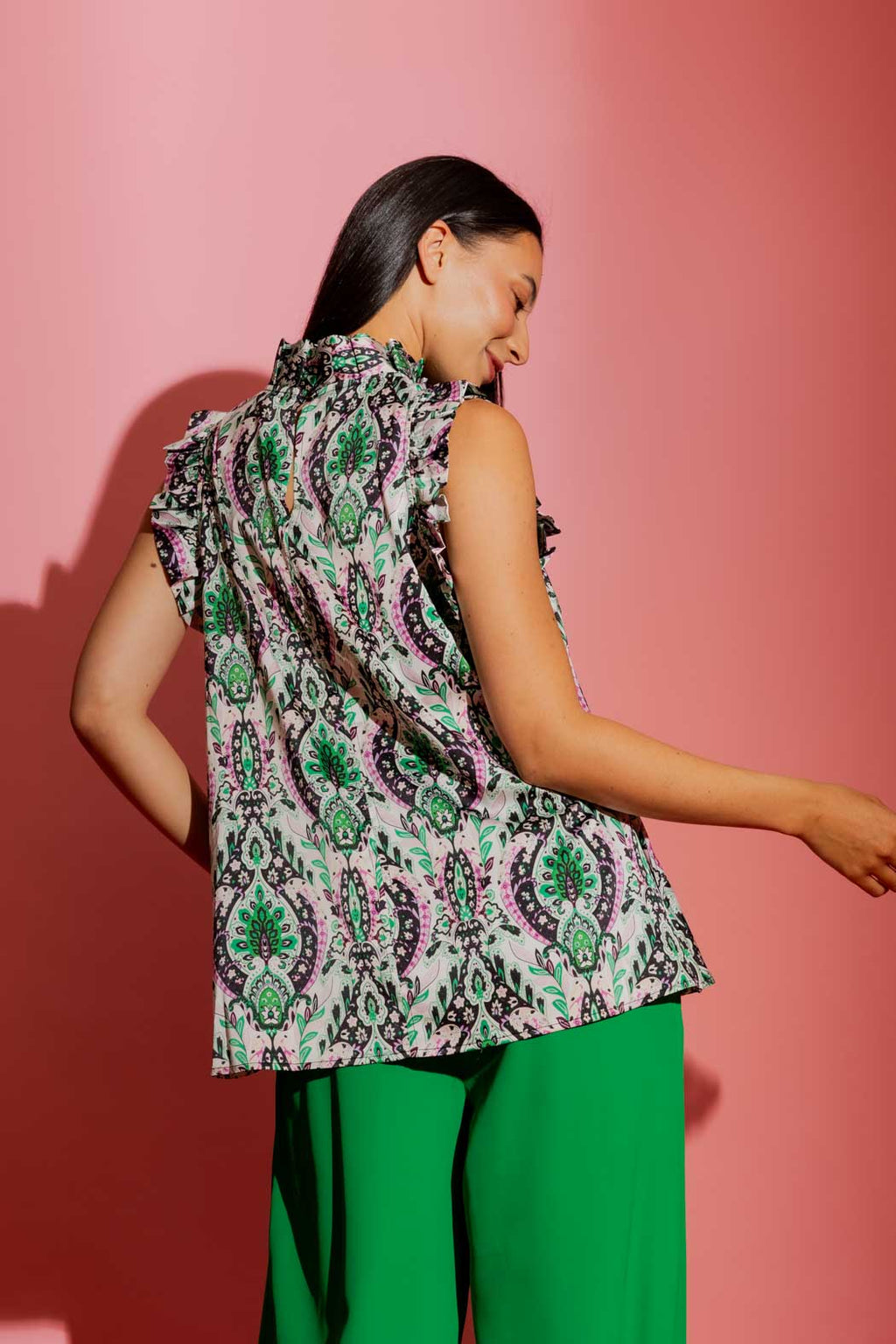 Green / Pink Ruffle Cami