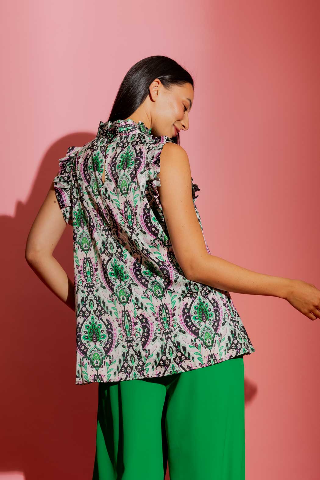 Green / Pink Ruffle Cami