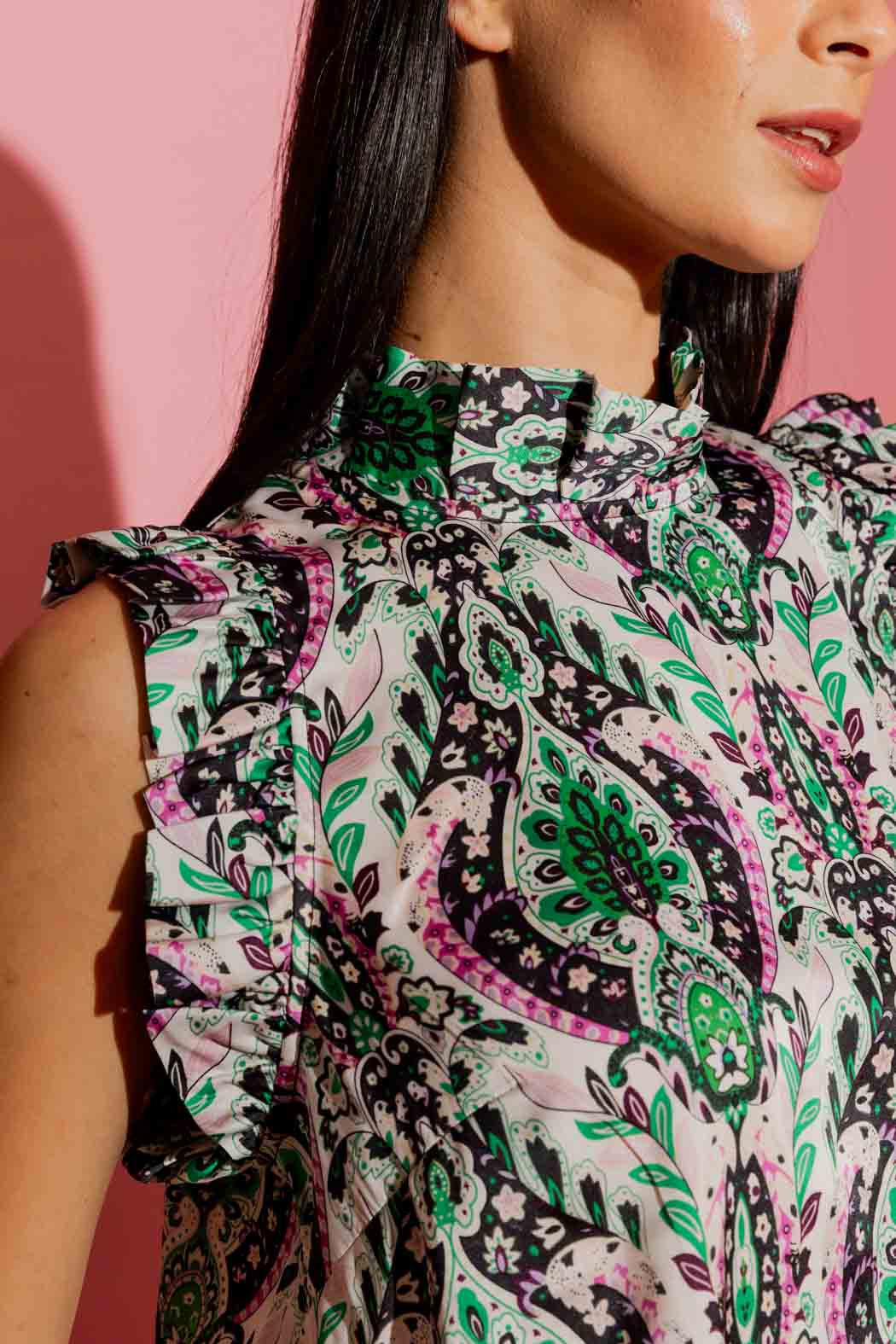Green / Pink Ruffle Cami