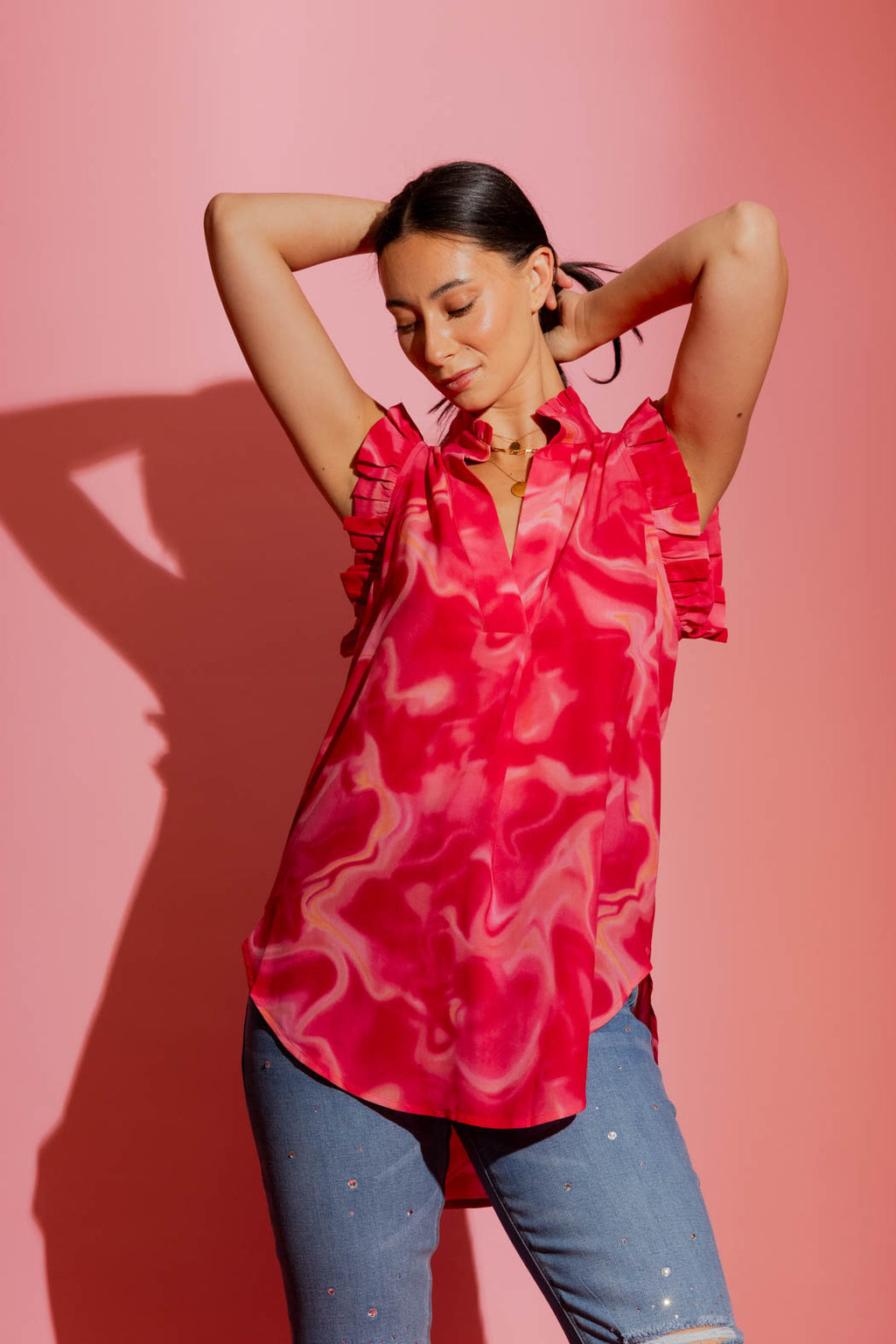 Red Swirl Ruffle Blogger Cami