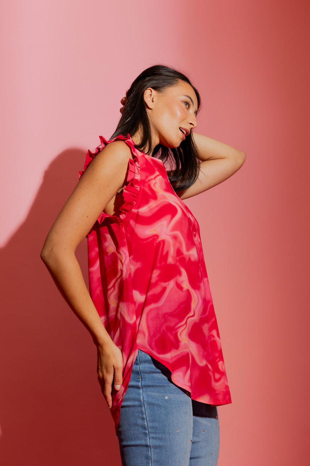 Red Swirl Ruffle Blogger Cami