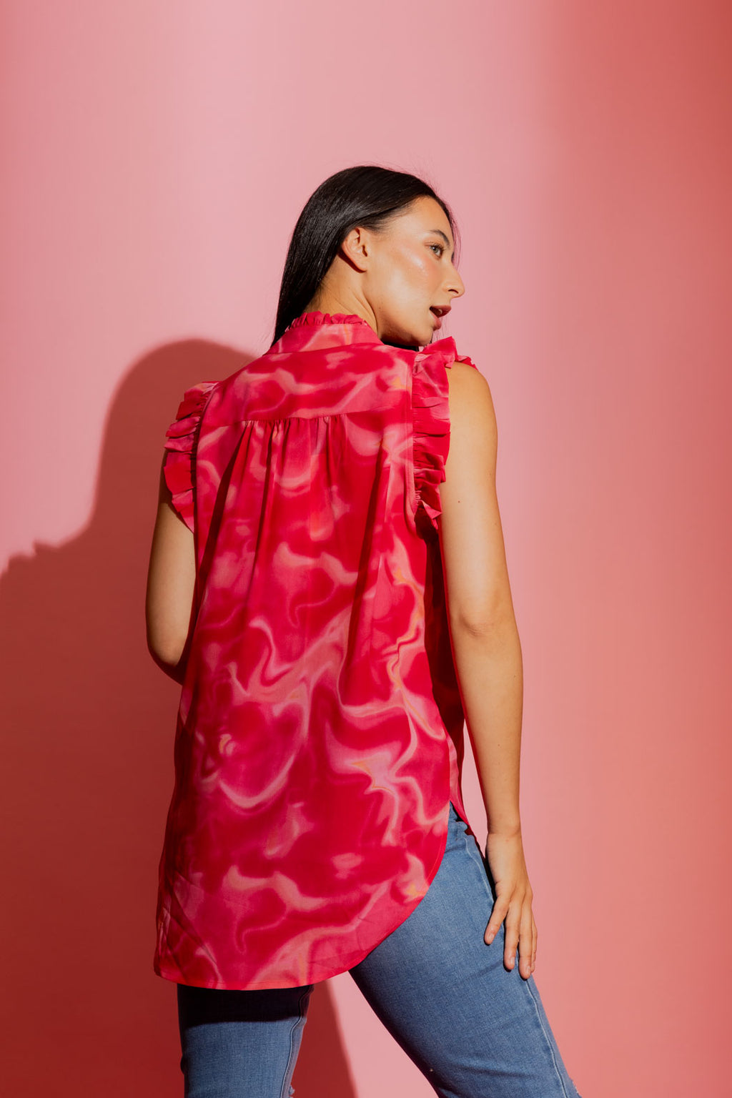 Red Swirl Ruffle Blogger Cami