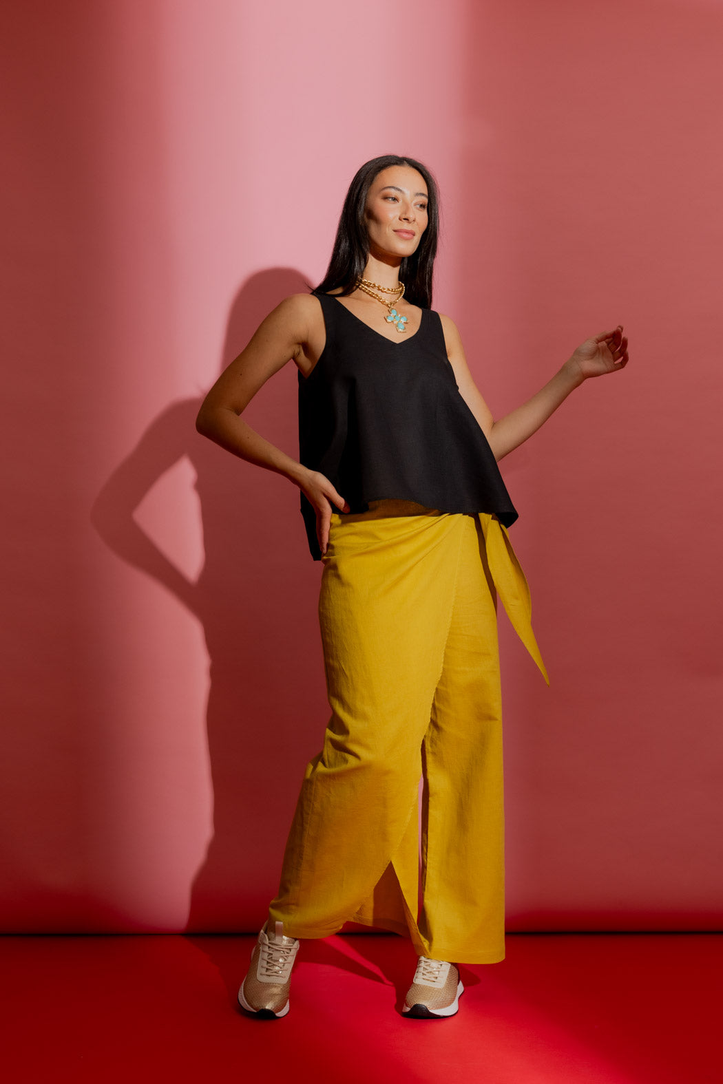 Black Linen Bell Cami