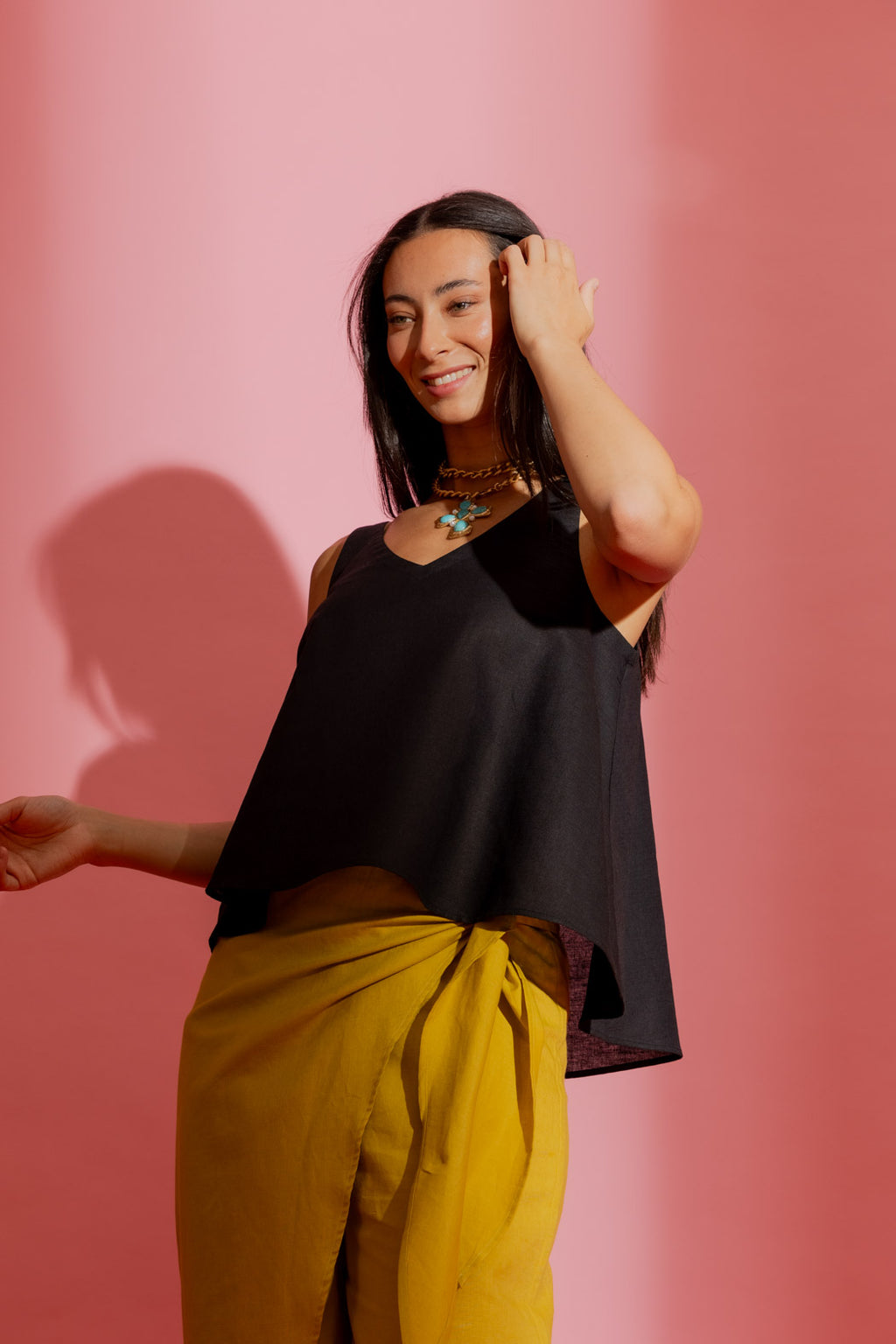 Black Linen Bell Cami