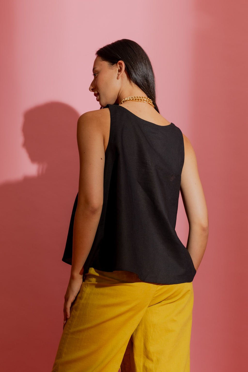 Black Linen Bell Cami