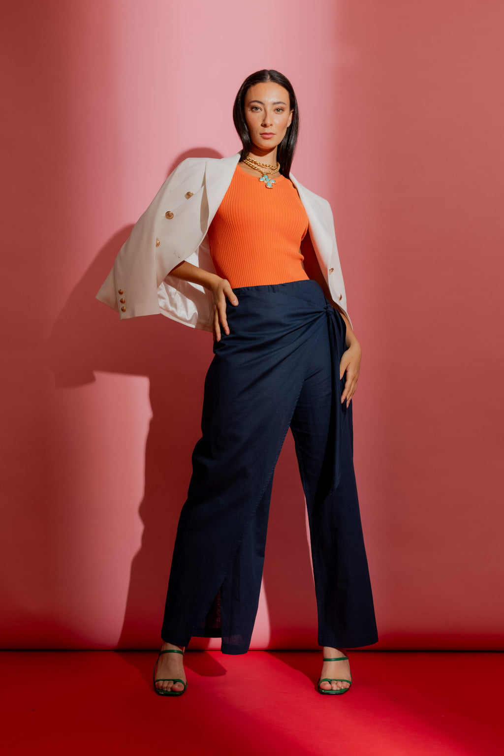 Navy Linen Sarong Tie Pant