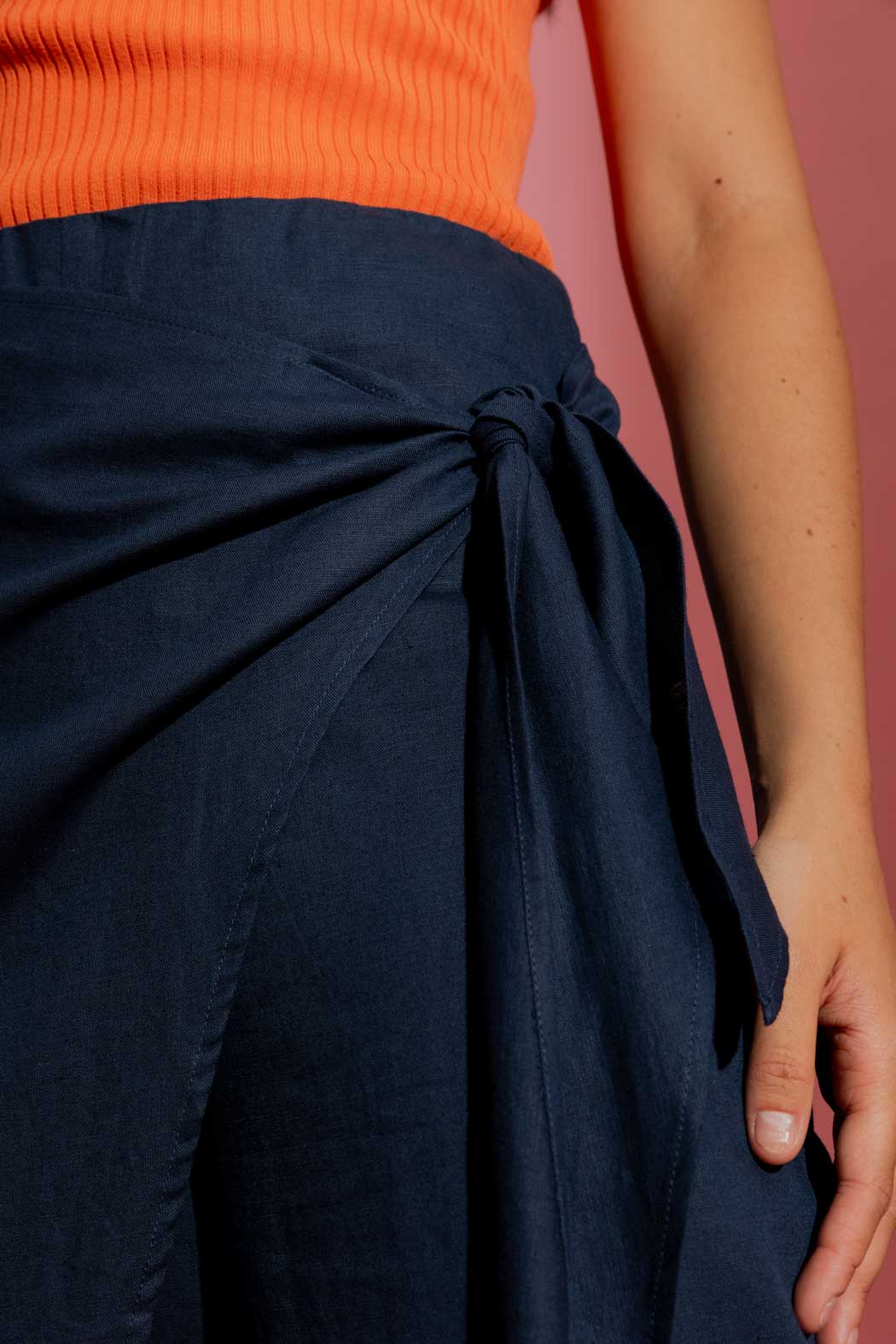 Navy Linen Sarong Tie Pant