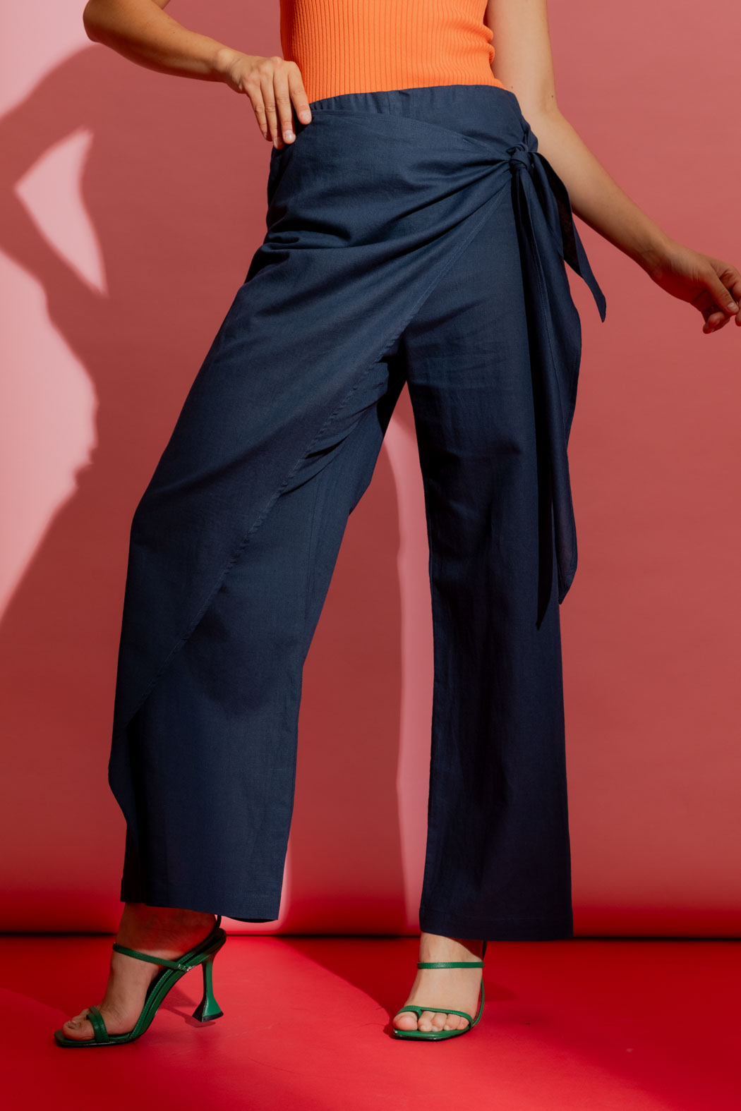 Navy Linen Sarong Tie Pant