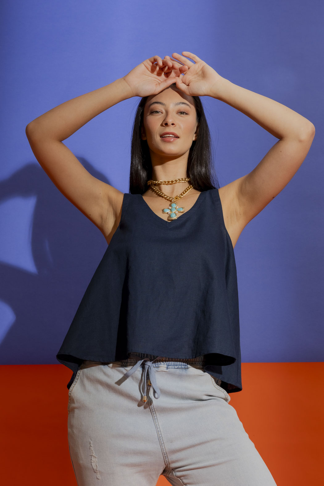 Navy Linen Bell Cami
