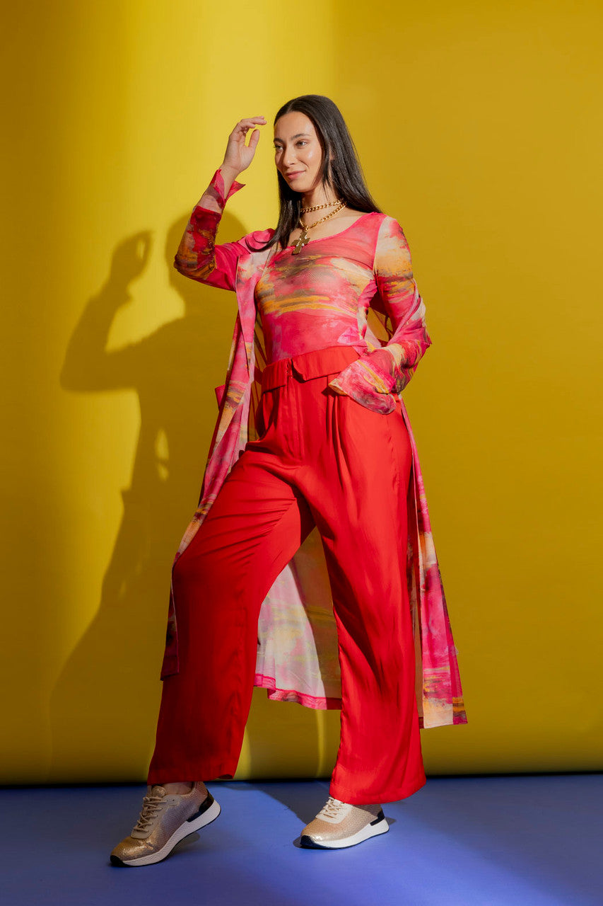 Red Silky Paperbag Pant