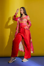 Red Silky Paperbag Pant