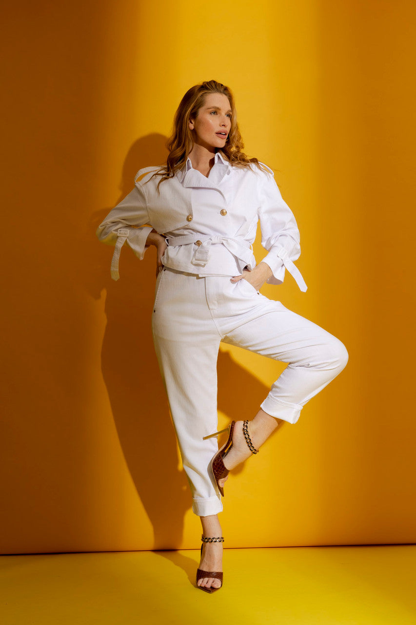 White Denim Crop Trench