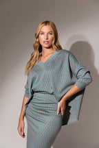 Jade Jacquard V Neck Jumper - Sale