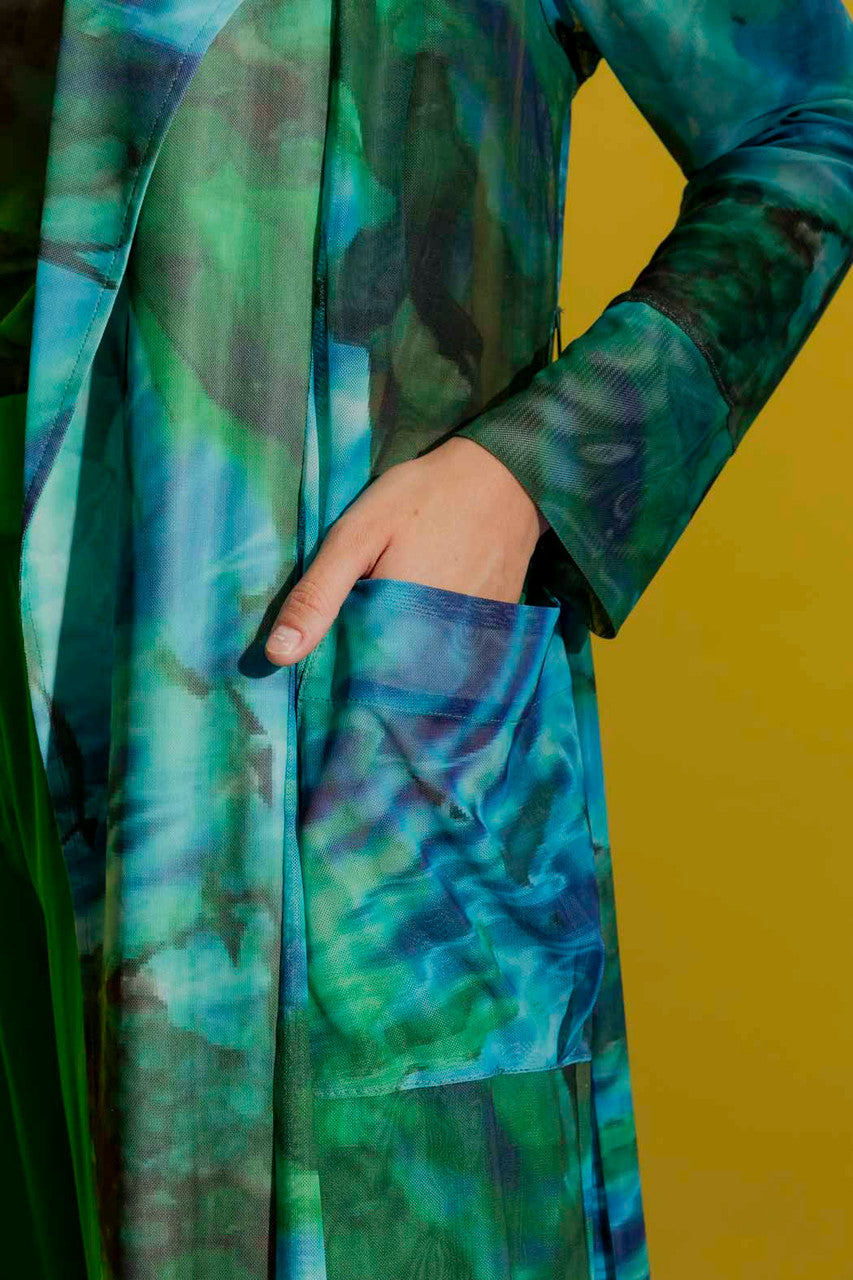 Green Mesh Trench Coat