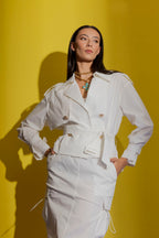 Ivory Parachute Crop Trench Coat Ivory Sml