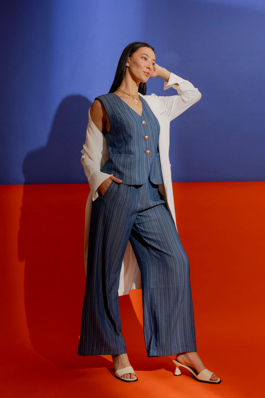 Denim Self Stripe Vest