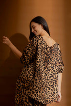 Tan Animal Silky Hi-Low Top Tan Animal