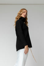 Black Rib Cowl Neck Jumper
