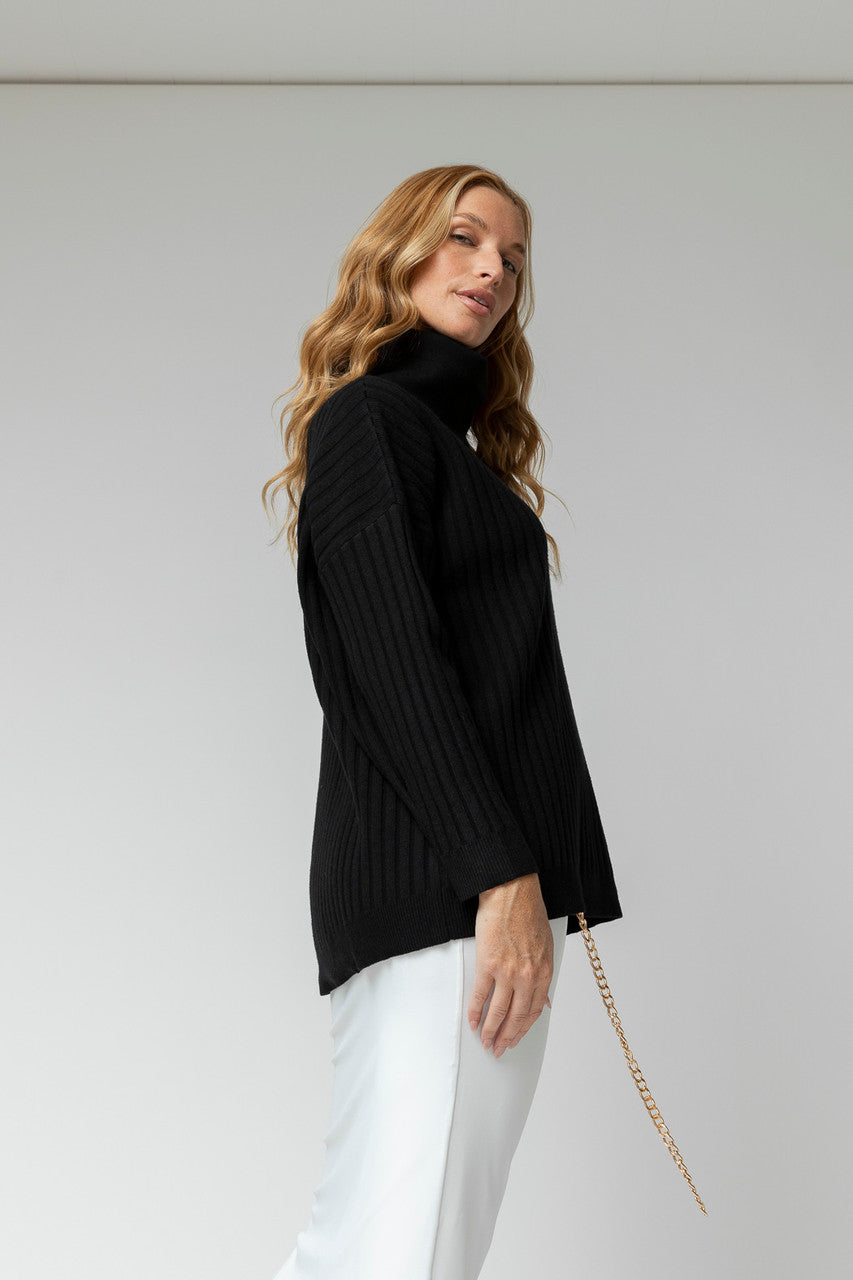 Black Rib Cowl Neck Jumper