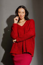 Burgundy Fluffy V Neck Jumper