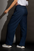 Navy Textured Paperbag Pant