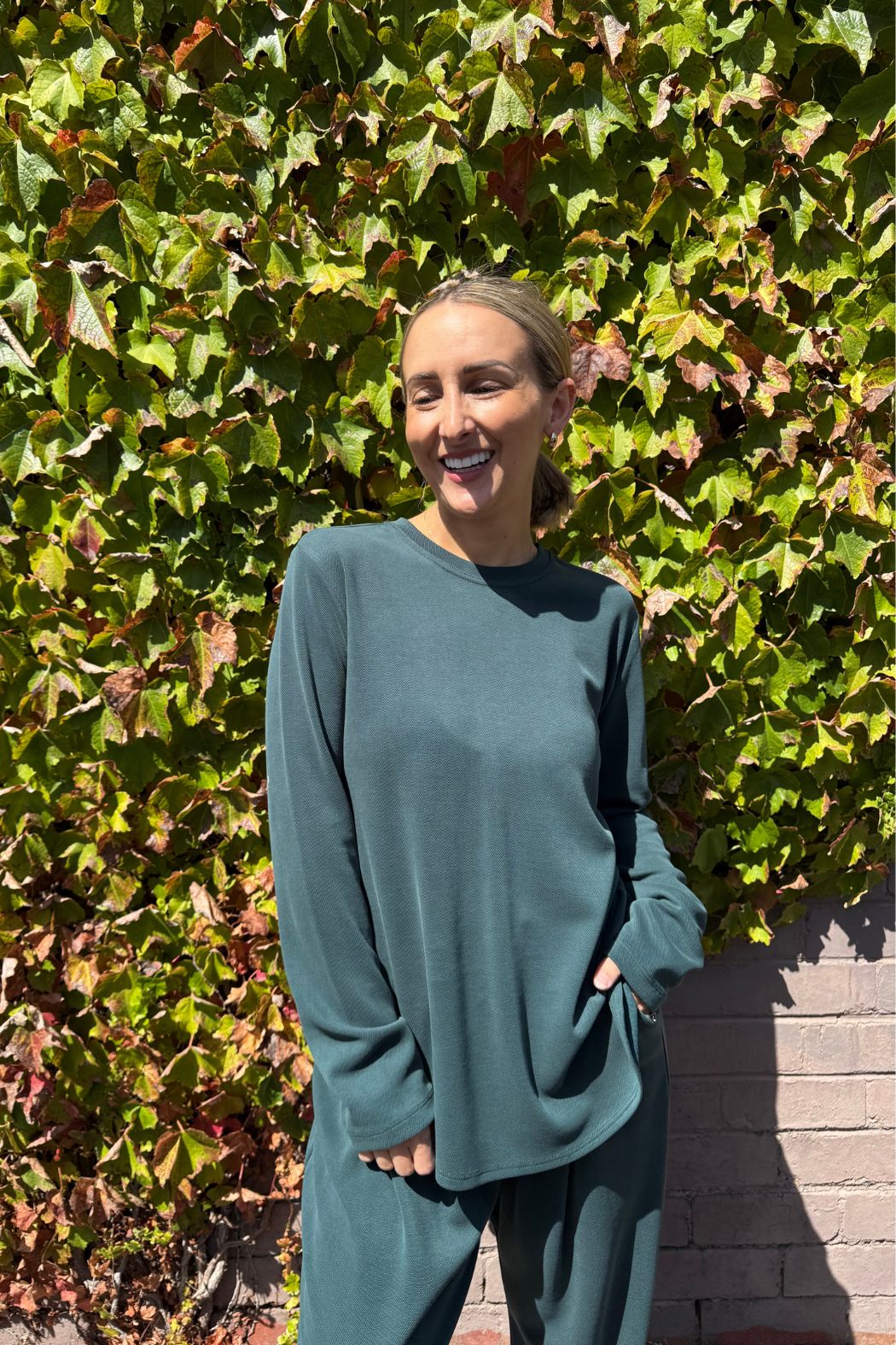 Teal Lux Knit Crew Neck Top