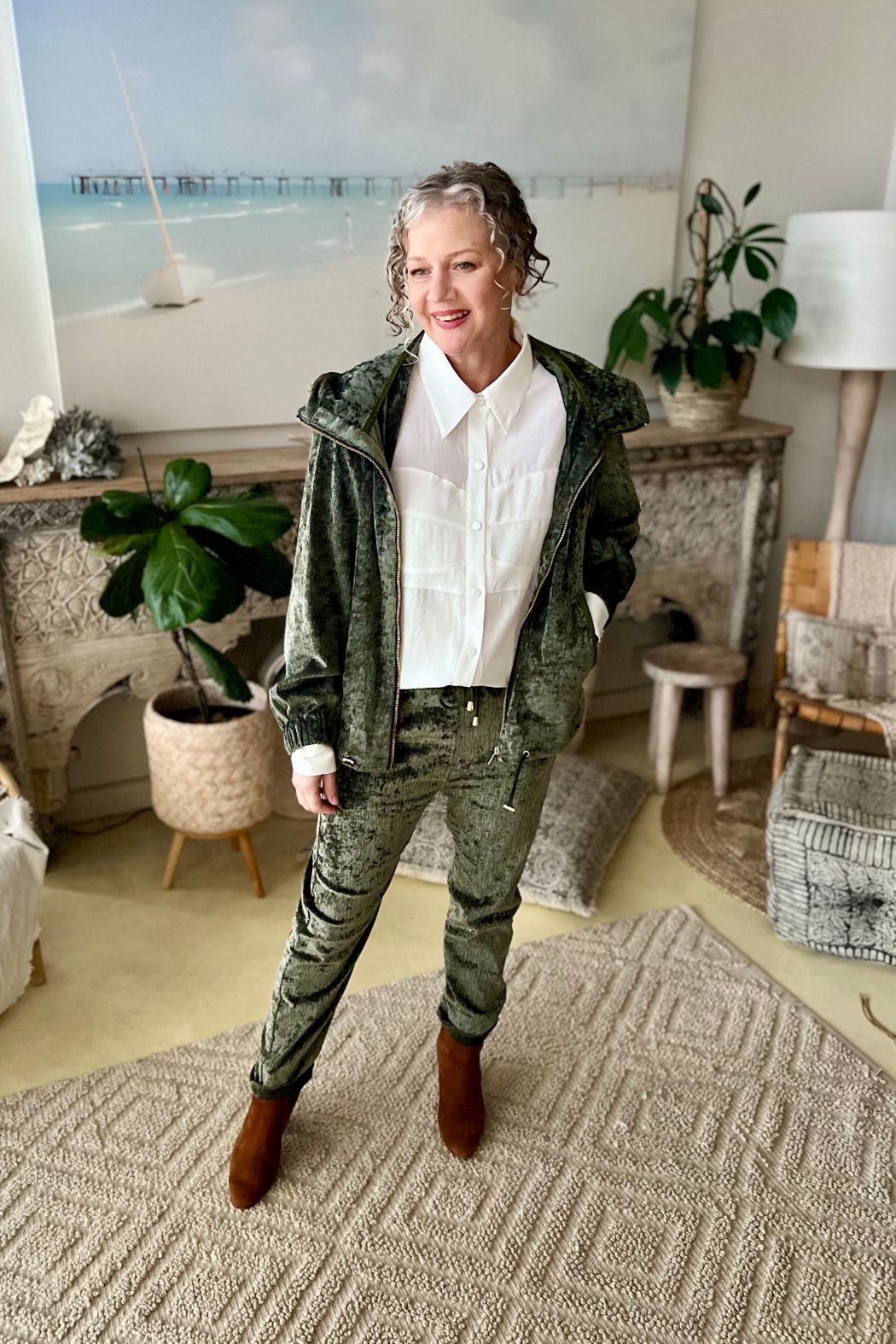Sage Textured Slouch Pant