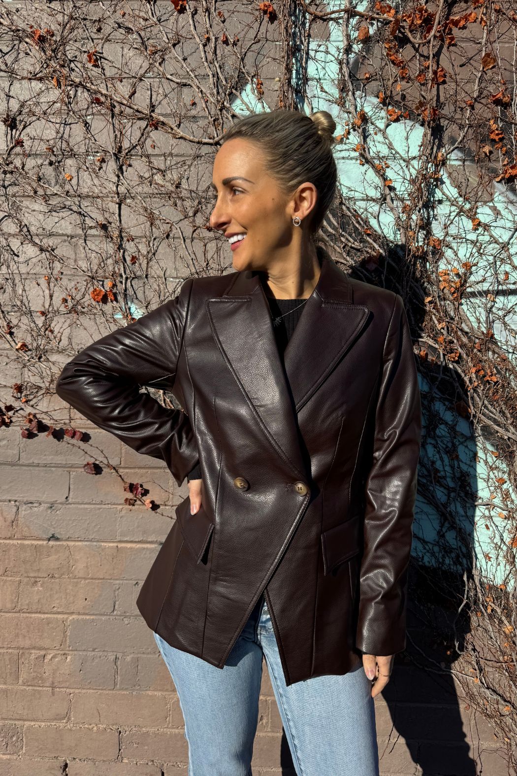 Coffee Croc Coated Sisca Blazer