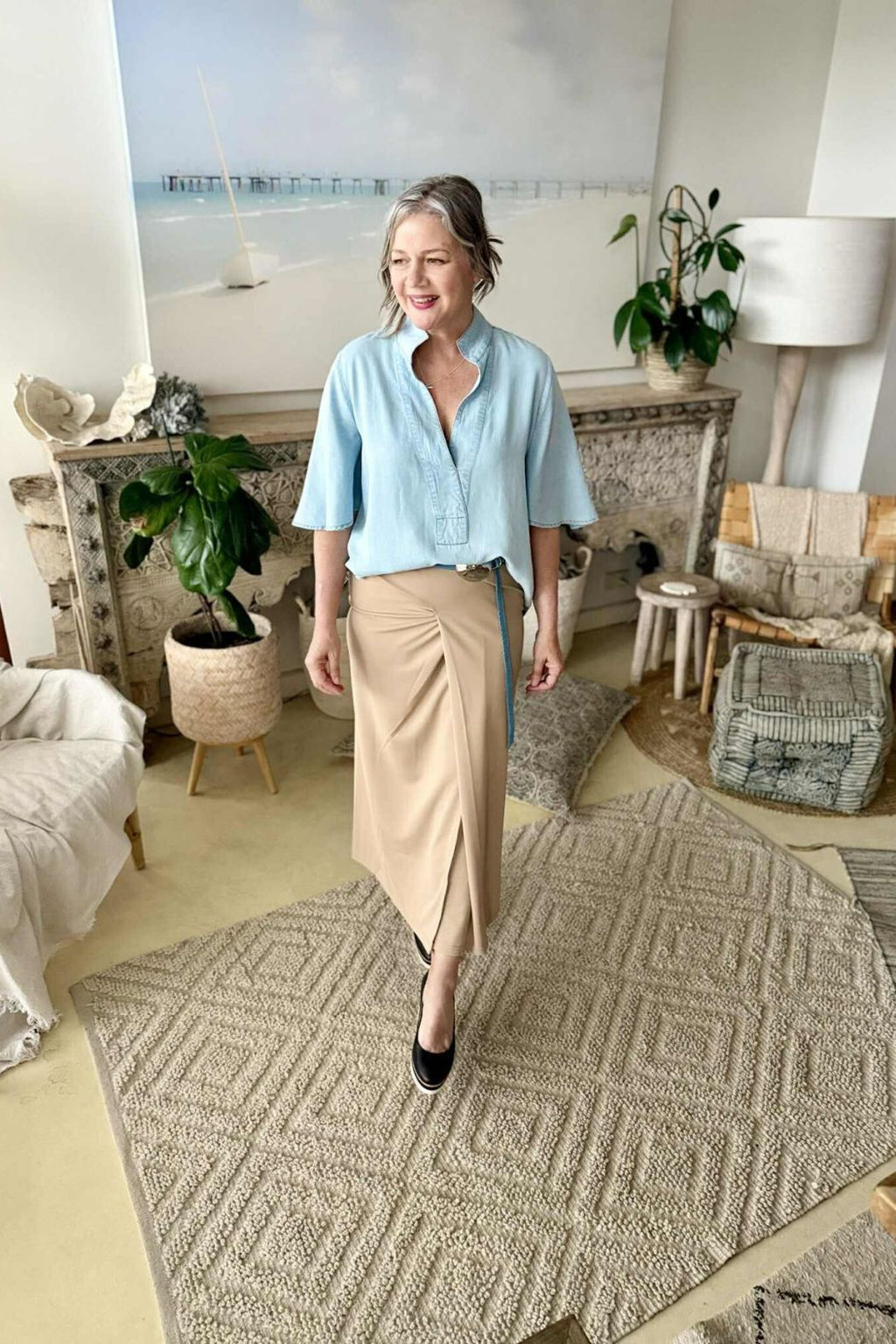 Light Denim Tencel Fluted Blogger Shirt