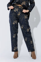 Navy/Taupe Animal Barrel Jean