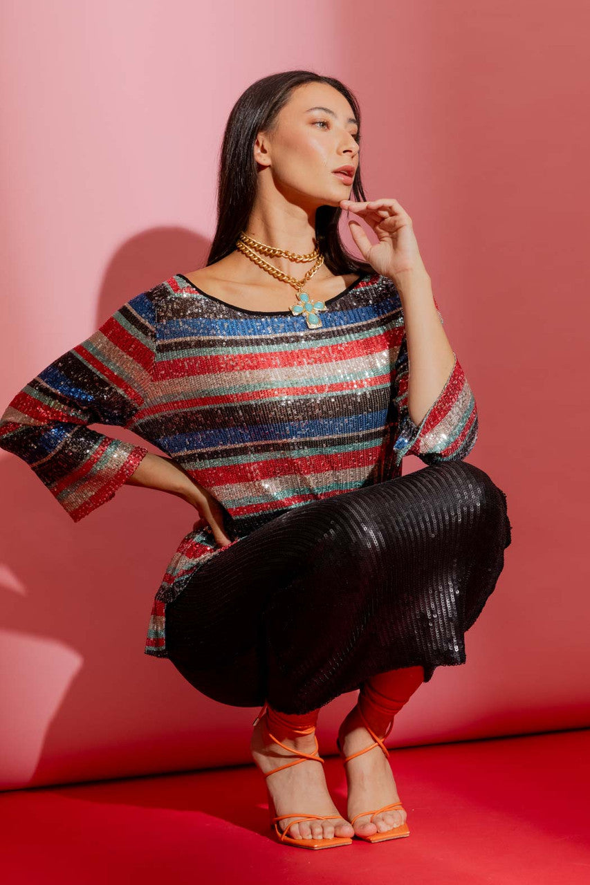 Stripe Sequin Raglan Top