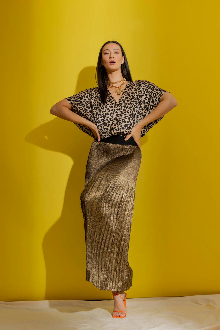 Gold Metallic Pleat Skirt Gold Sml