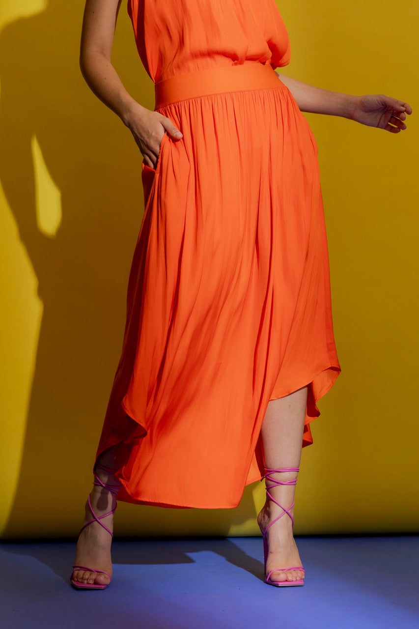 Orange Silky Slip Skirt