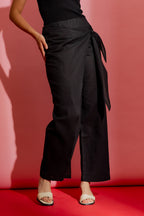 Black Linen Sarong Tie Pant