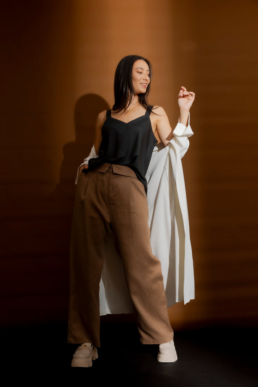 Coffee Luxury Linen Paperbag Pant