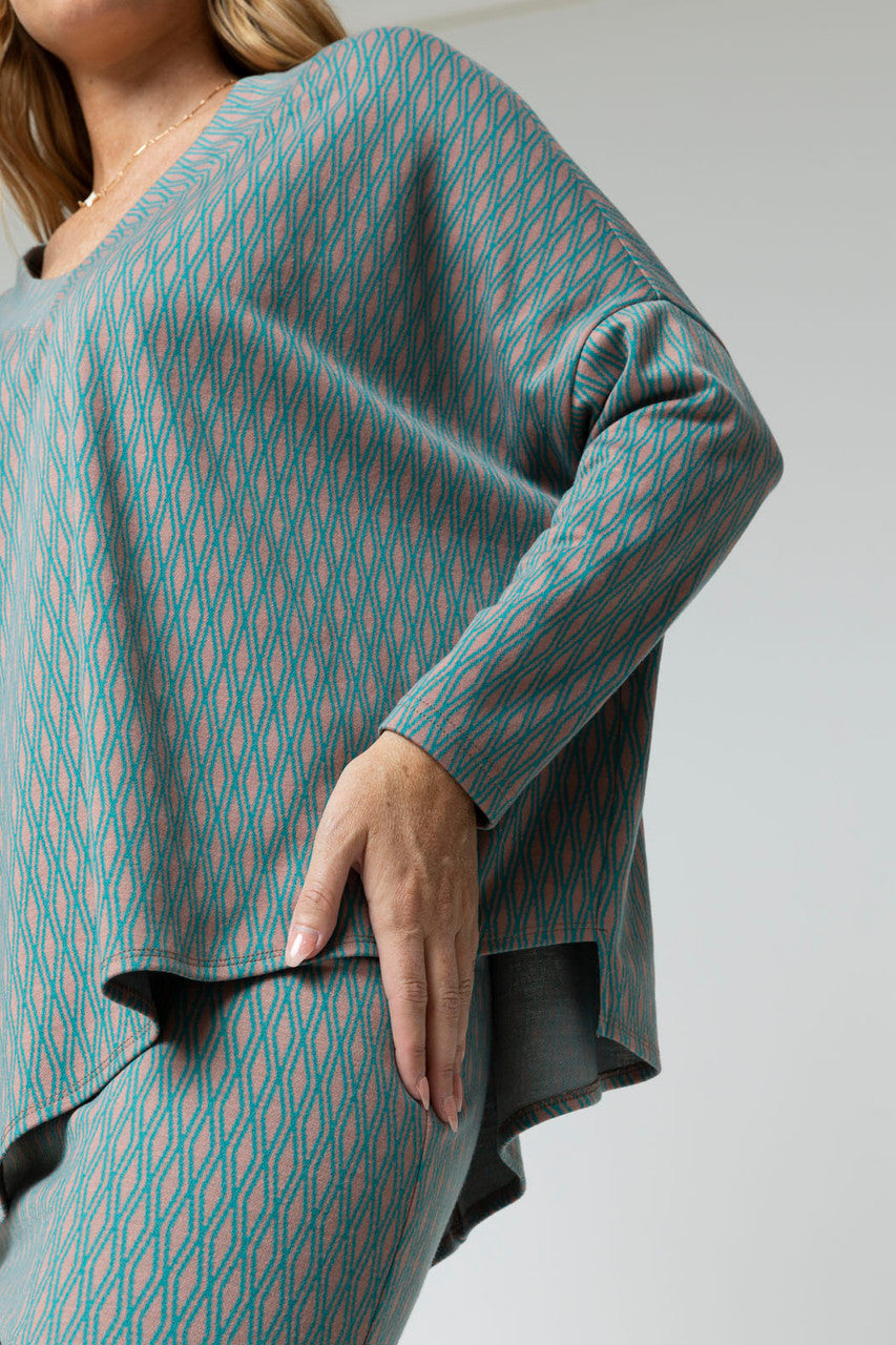 Jade Jacquard V Neck Jumper - Sale