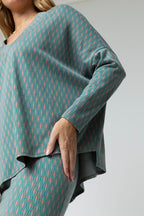 Jade Jacquard V Neck Jumper - Sale