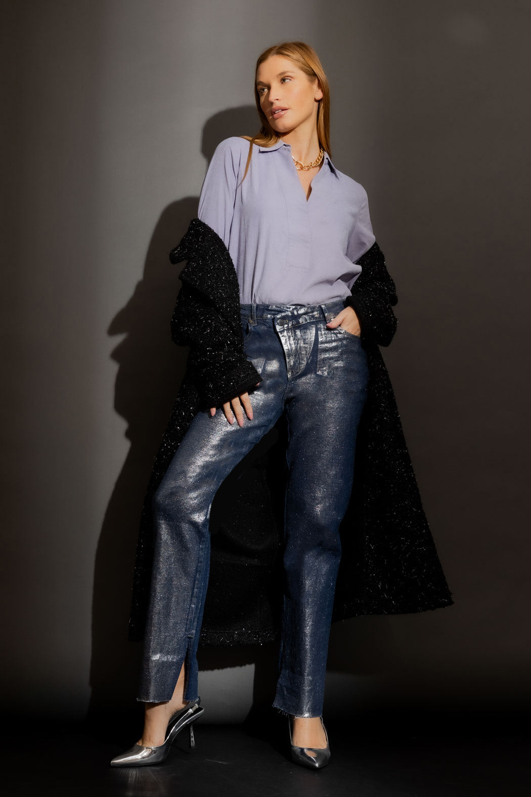 Silver Foil Denim Jean