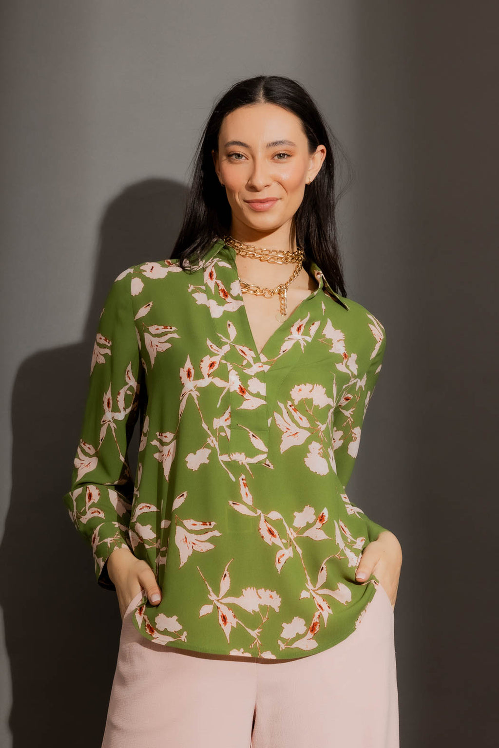 Green Floral Brit Shirt Green Floral