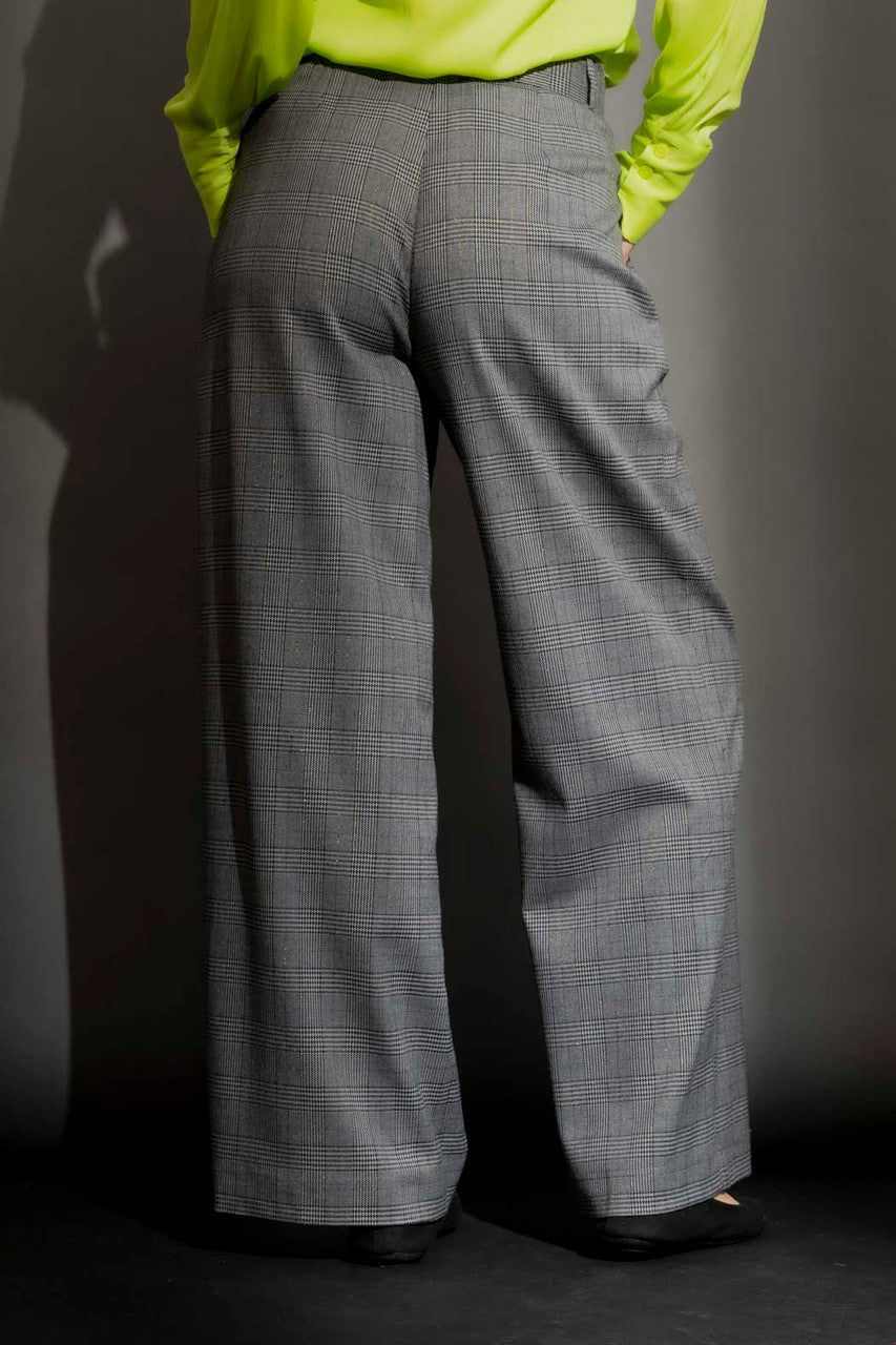 Grey Check Lurex Cleo Pant Grey Check