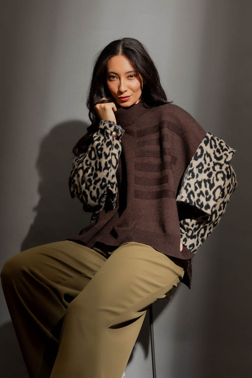 Chocolate Mock Neck Drop Shoulder Knit Chocolate S