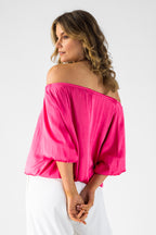 Hot Pink Silky Off Shoulder Top - FINAL SALE